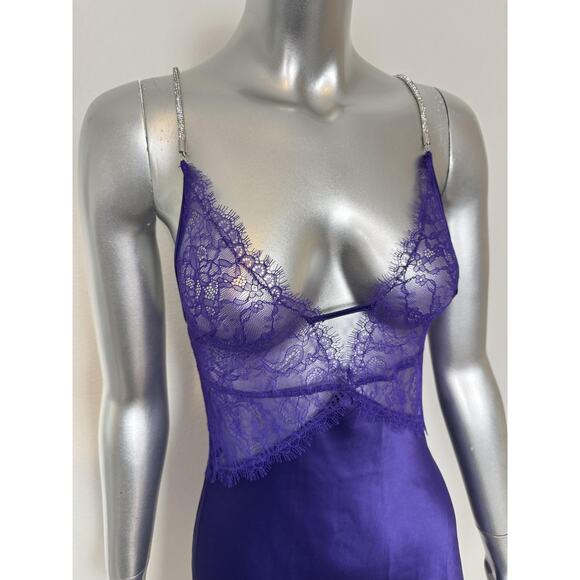 Victoria's Secret Chemise Slip Womens Small Purple Lace Satin Rhinestone Straps - Picture 2 of 12